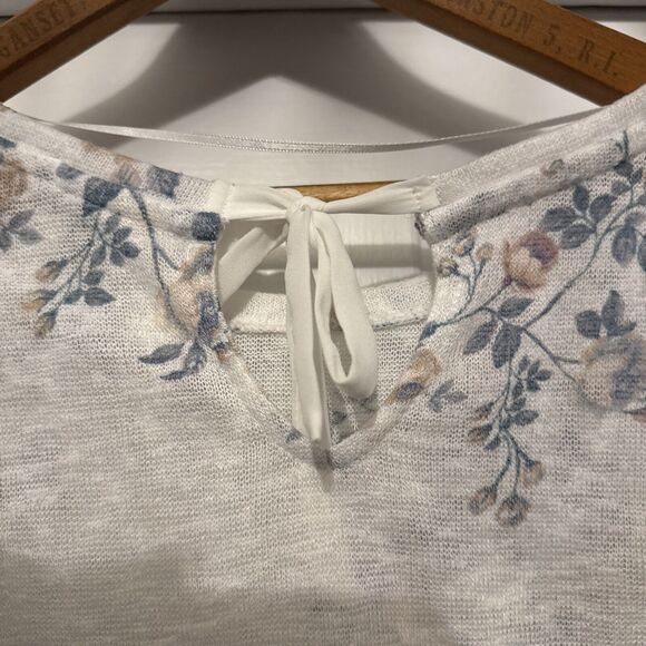 Lauren Conrad Runway Sweater Women's XS White Floral Lightweight Back Tie - Picture 4 of 7